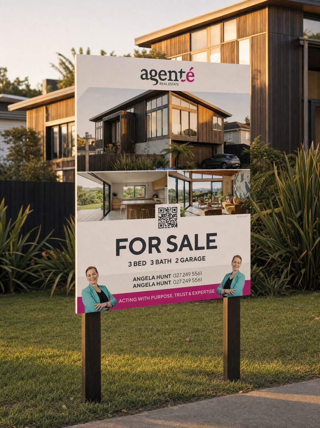 Agenté 900 × 1200 photographic For Sale signboard with agent portraits